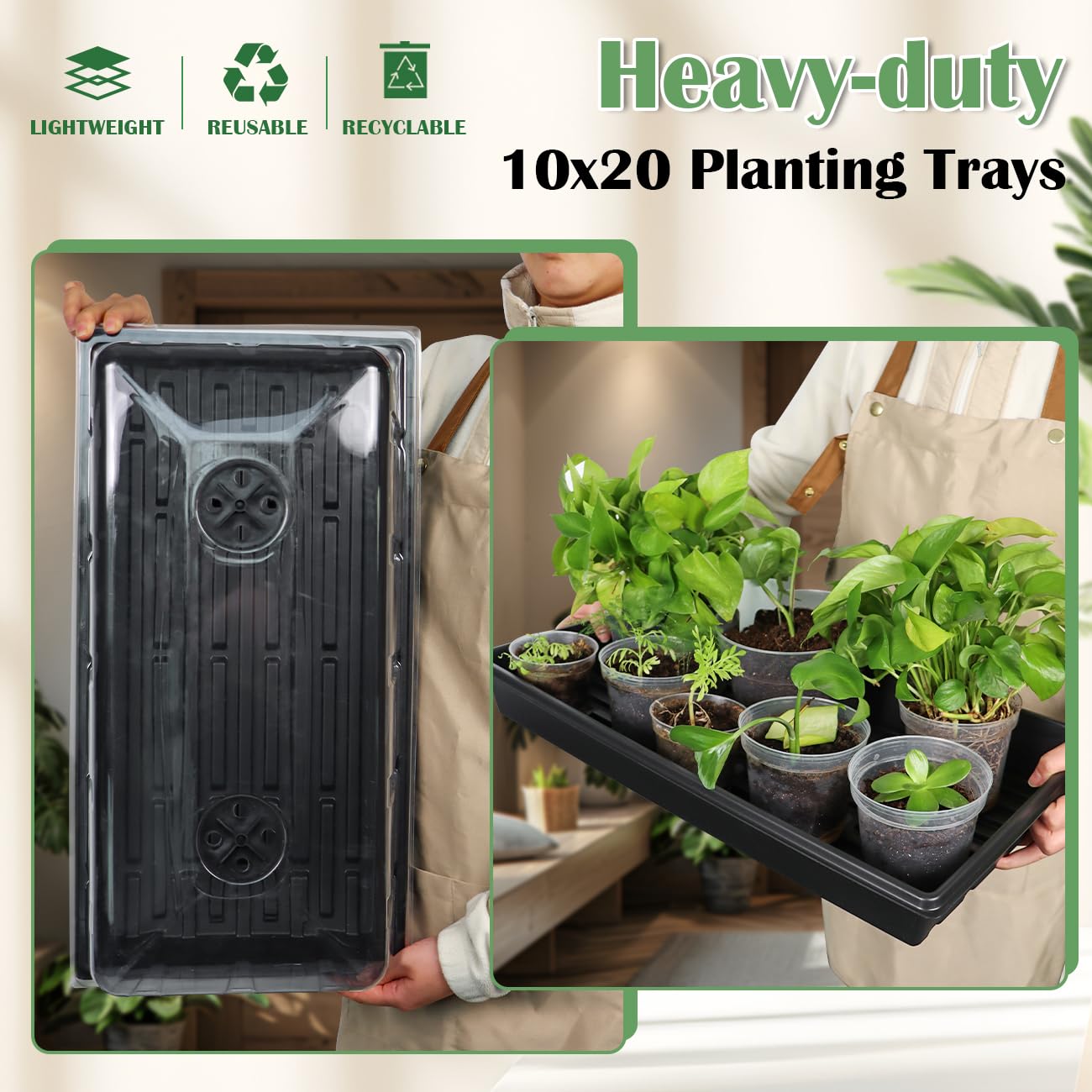 1020 Plant Tray with Tall 7.3'' Dome, 5set Extra Large Seed Starter Tray with Humidity Domes, Heavy Duty 1020 Trays and Flats with Lid, Seed Germination Mini Greenhouse No Hole for Balcony Garden