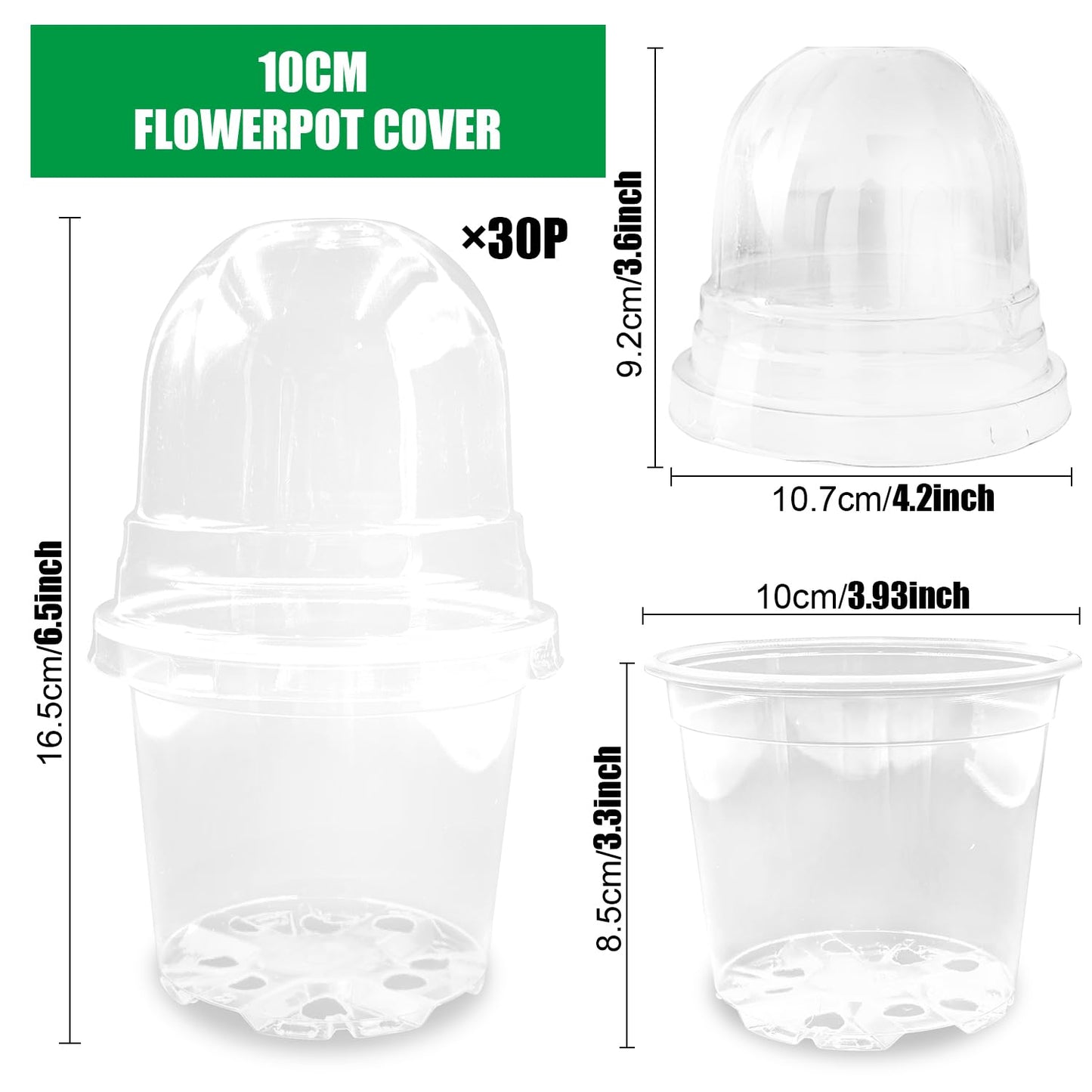 Transparent Nursery Pots 4Inch with Humidity Domes for Seeds Starting, Clear Plastic Plant Pots with Drainage Holes (4Inch, 30Pcs,Clear Pots with Lids)