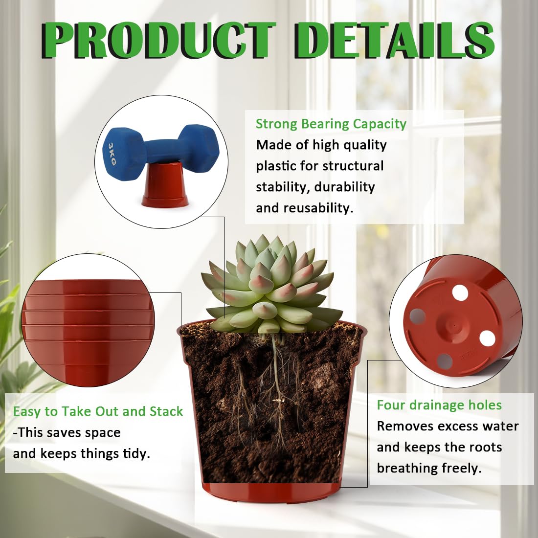 主图下载 A+图片下载 评论图片下载 关联视频下载 50 Pack 3.3 Inch Plastic Plant Nursery Pots, Seedling Pots with Drainage Holes, Seed Starting Pots, Small Plant Pot for Planting Flowers Indoor Outdoor, Red