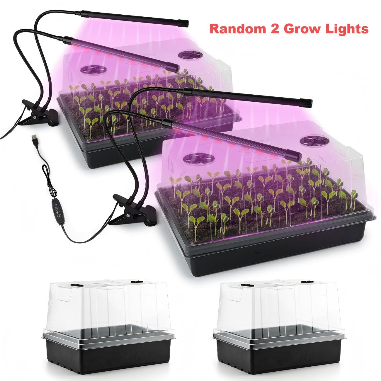 4-Pack Thick Plastic Seed Starter Trays – Durable Germination Kit with 5" Humidity Domes and Grow Light Random, Strong & Reusable for Herbs, Microgreens, Vegetables – Perfect for Home Gardeners