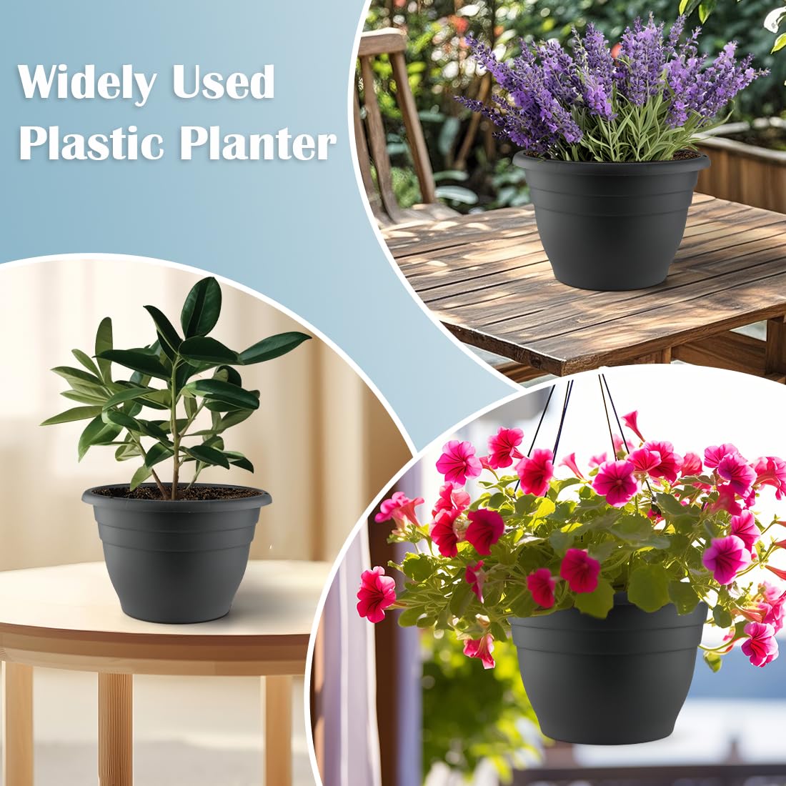 Plant Pots Set of 3, 10" Inner Diameter Flower Pots, 11" Outside Diameter Plant Planters with Drainage Hole, Durable Garden Pots Perfect for Indoor & Outdoor Plant Planting, Decor, Gray