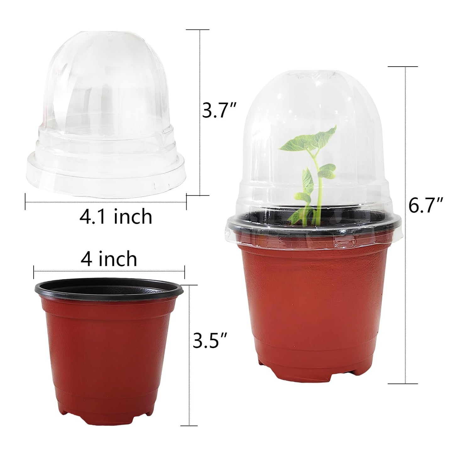 Plant Nursery Pots with Humidity Domes, 50 Sets 4 Inch Soft Nursery Pots Quality Ones (50 Red Pots + 50 Clear Lids), Quality Seeds Starting with Cover