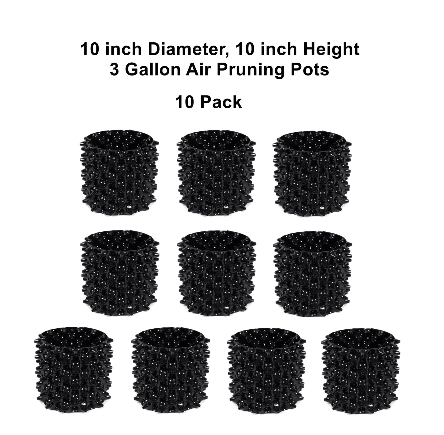 3 Gallon Air Pruning Container New Plastic Nursery Pot Fruit Vegetable Garden self-Planting pots, Size 10"x10", Black