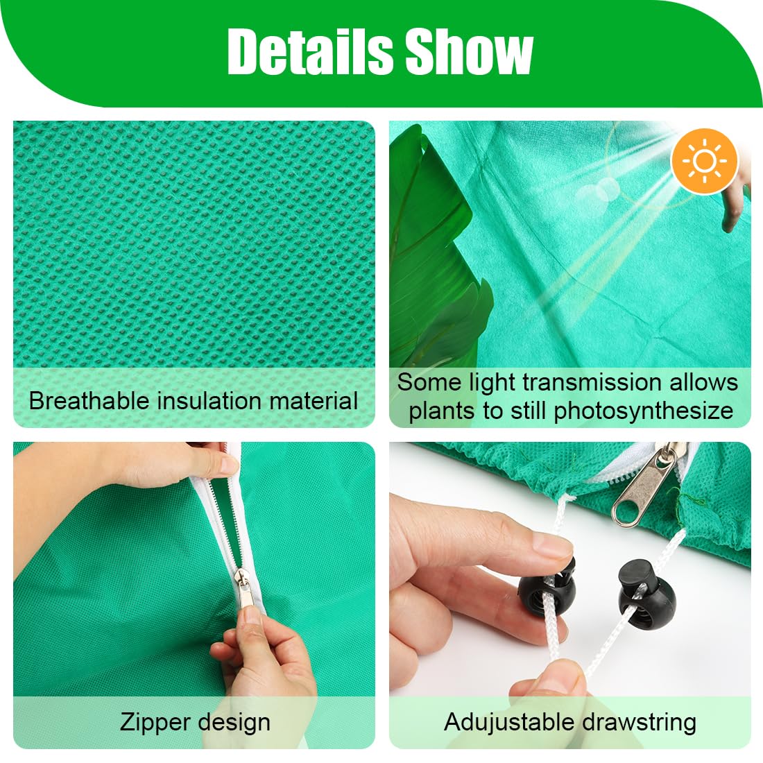 Plant Protectors from Animals, 4-Pack Plant Covers Freeze Protection, Frost Covers with Zipper Drawstring, Outdoor Winter Frost Cold Weather Shrubs Trees Jacket Covers (31.5" x 47.3",Green)
