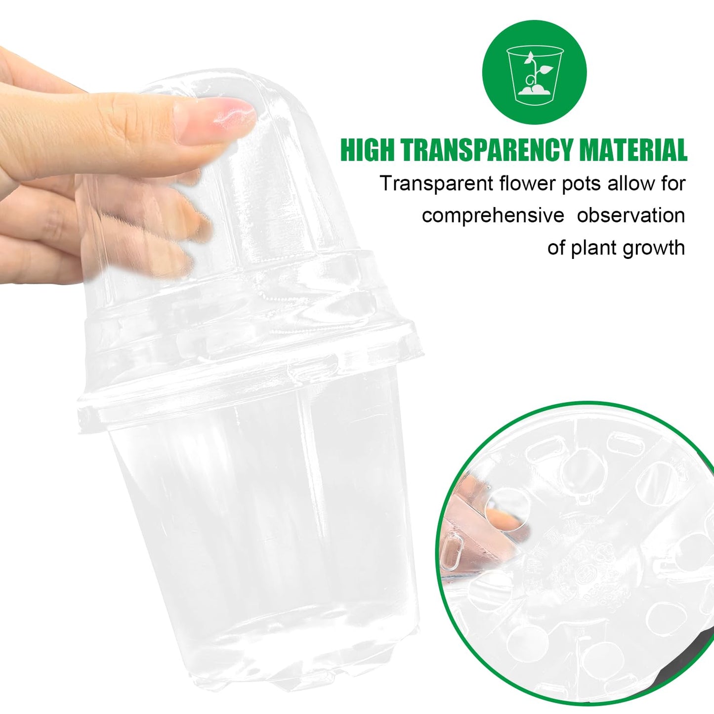 Transparent Nursery Pots 3.5Inch with Humidity Domes for Seeds Starting, Clear Plastic Plant Pots with Drainage Holes (3.54Inch, 40Pcs,Clear Pots with Lids)
