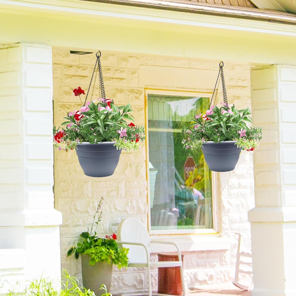 Plant Pots Set of 5, 10" Outside Diameter Flower Pots, 8.5" Inner Diameter Plant Planters with Drainage Hole, Durable Garden Pots Perfect for Indoor & Outdoor Plant Planting, Decor, Gray