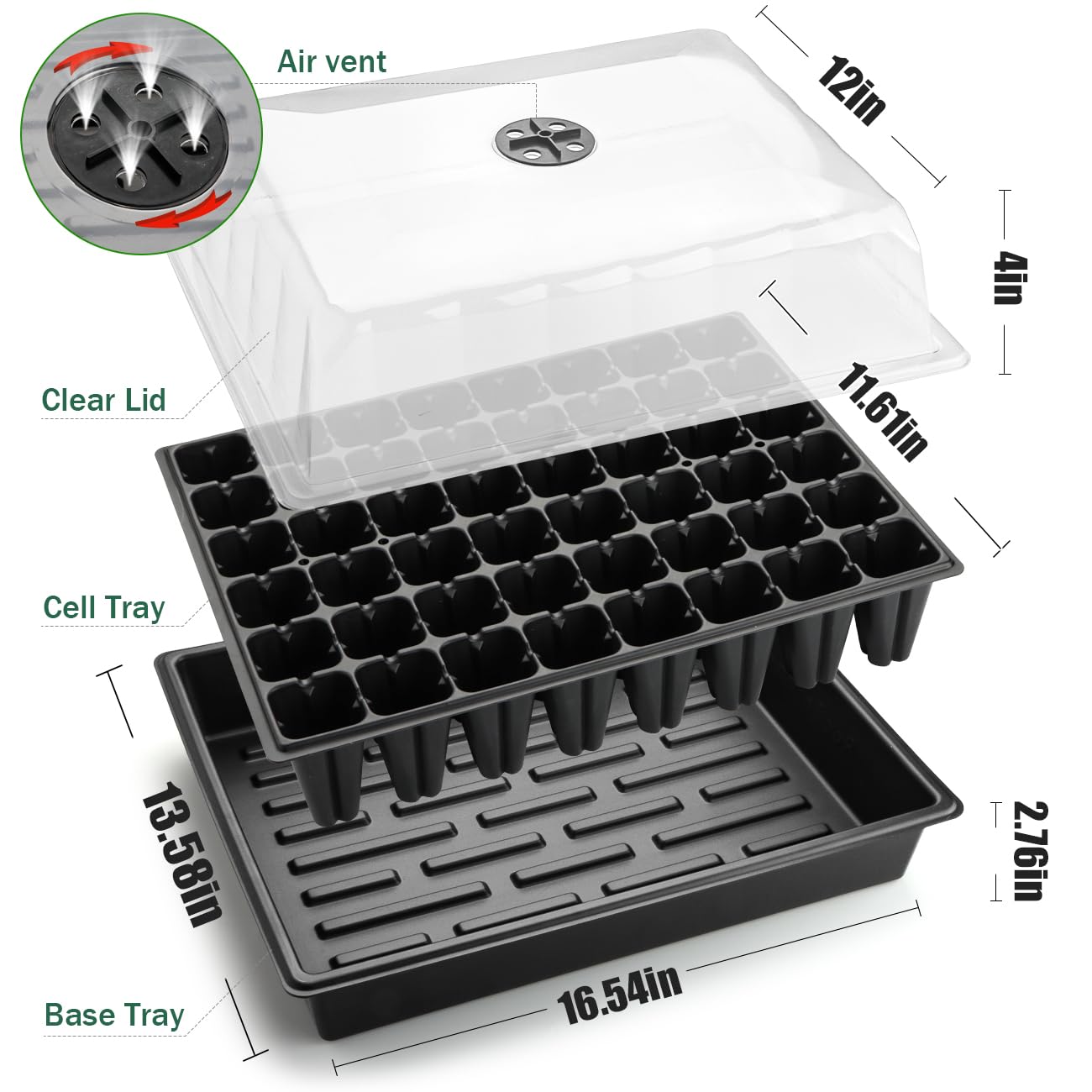 5-Pack No Drip Seed Starter Trays with 4" Humidity Dome - 240 Cells Deep Root Plug Trays, 2.76" Depth for Strong Roots Perfect for Vegetables, Herbs, Flowers & Plant Propagation, Gardening Supplies