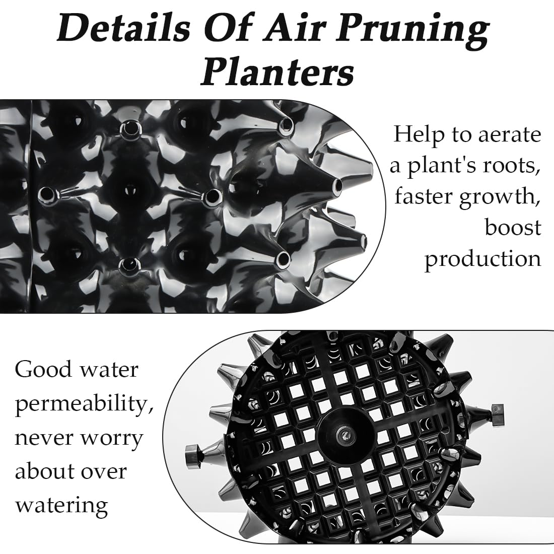3 Gallon Air Pruning Container New Plastic Nursery Pot Fruit Vegetable Garden self-Planting pots, Size 10"x10", Black