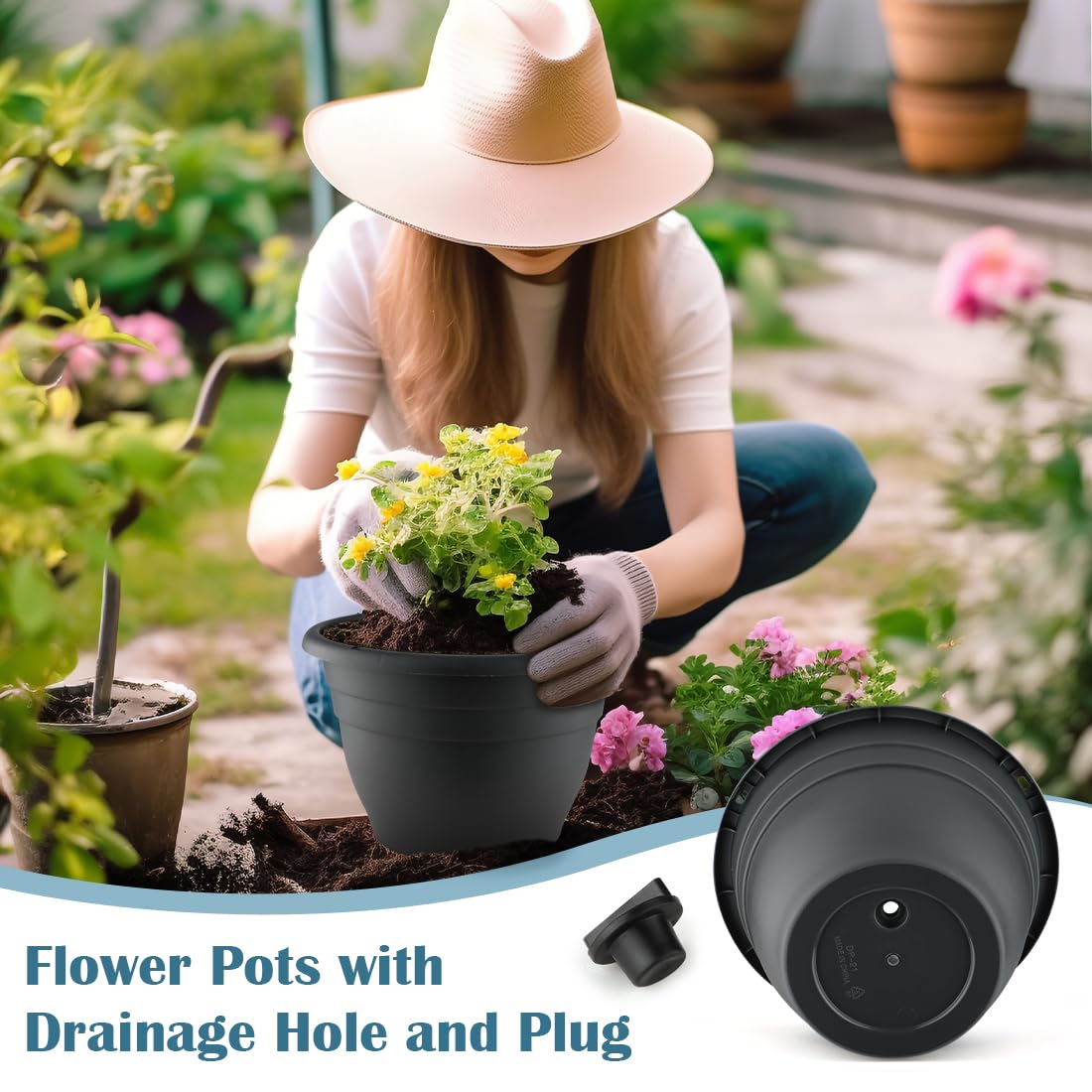 Plant Pots Set of 3, 10" Inner Diameter Flower Pots, 11" Outside Diameter Plant Planters with Drainage Hole, Durable Garden Pots Perfect for Indoor & Outdoor Plant Planting, Decor, Gray