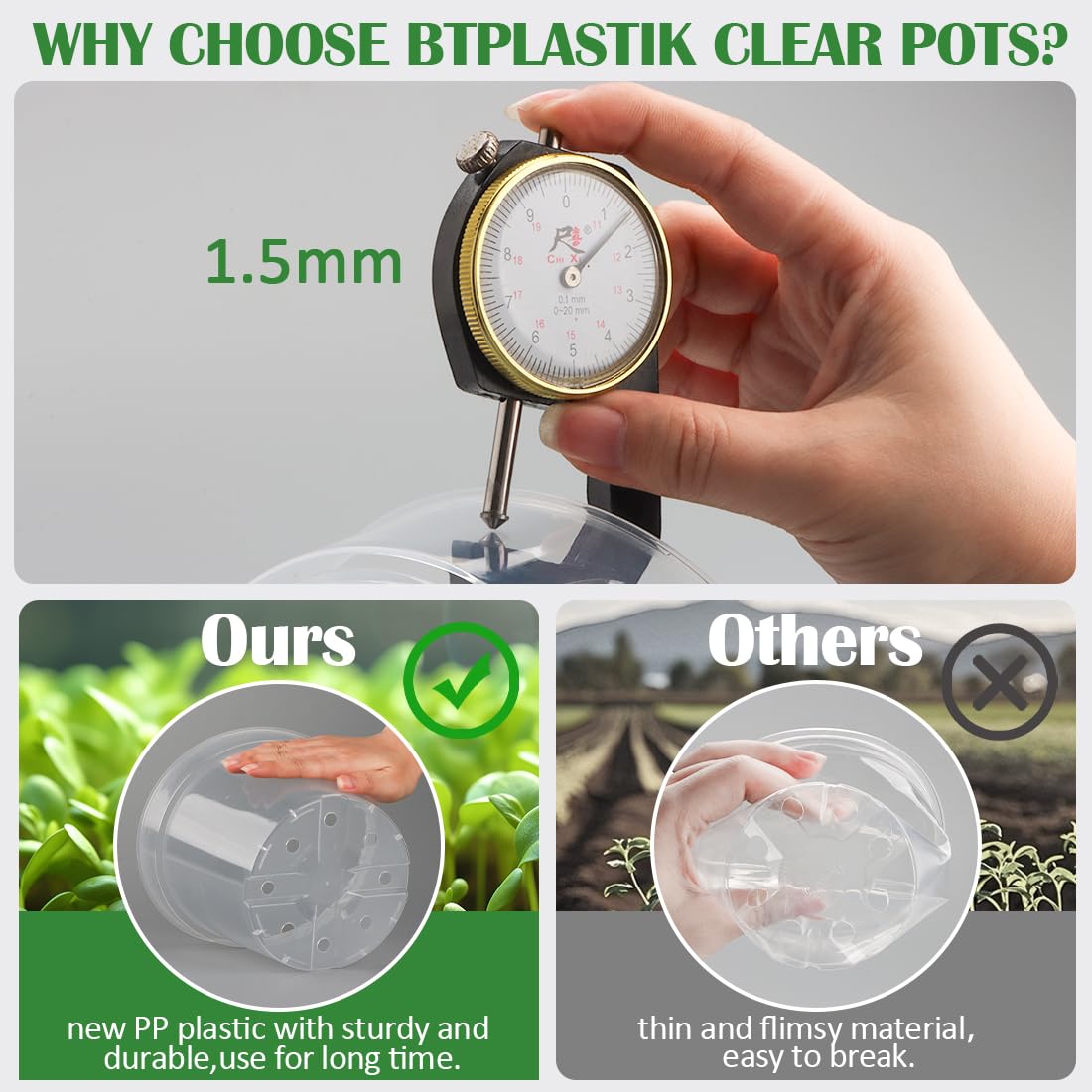 12 Pack 7 Inch Clear Nursery Pots with Saucer, Transparent Plastic Plant Pots with Drainage Holes, Sturdy Plant Starter Pots, Planter Pot for Planting Succulent Flower Herb Vegetable, Gardening Gifts