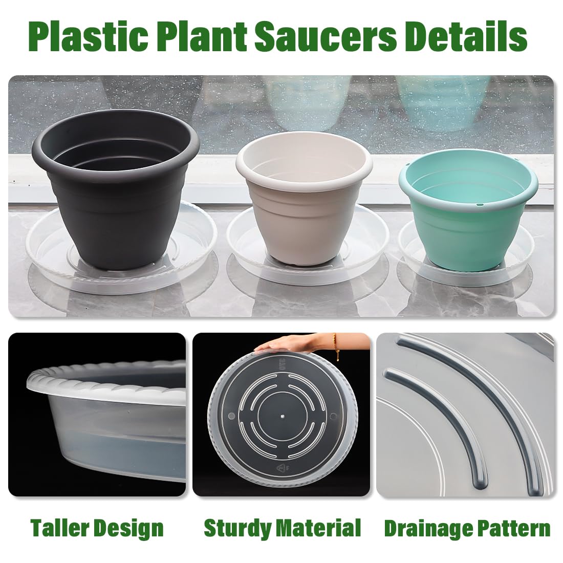 5 Pack Plant Saucer for Indoor Plants, 14 Inch Clear Plant Trays for Pots, Durable Plastic Flower Plant Pot Saucer, Heavy Duty Sturdy Plant Saucer Drip Trays for Pots