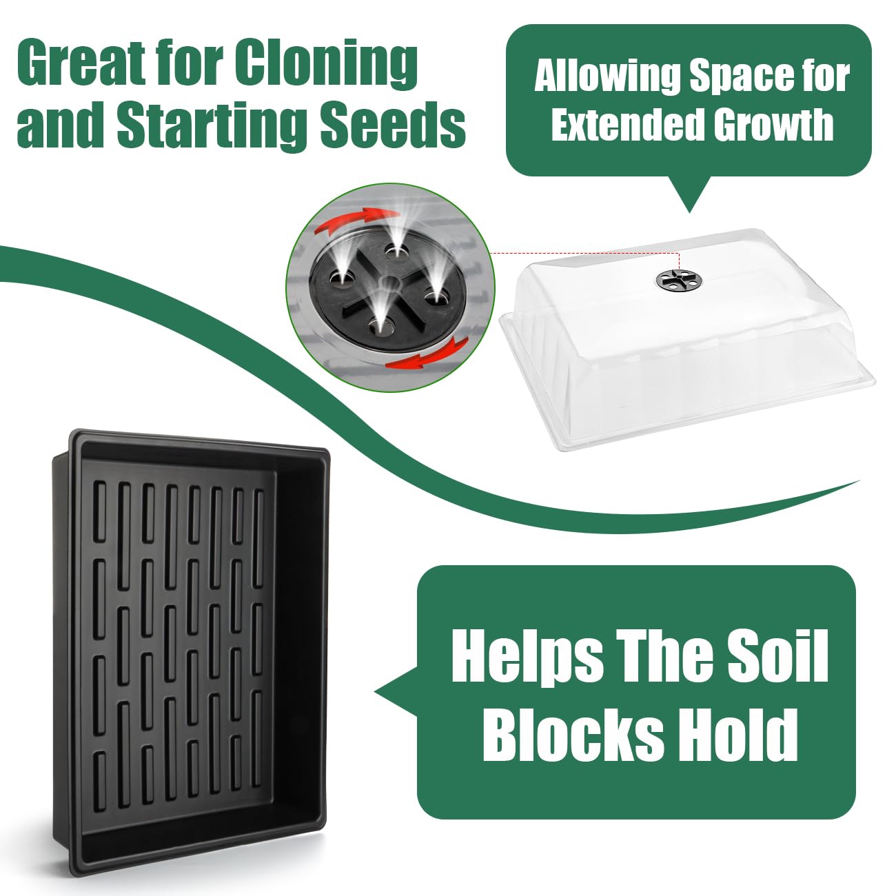 Leak-Proof Seed Starter Trays with 4" Humidity Dome & Drip Tray - 5-Pack Heavy-Duty Plastic Propagation Kit for Herbs, Microgreens, Indoor Gardening, Durable Reusable Plant Growing Trays