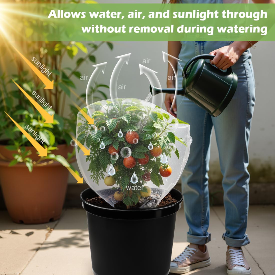 12-Inch Reusable Nursery Pots with Durable Bird Netting Covers for Outdoor/Indoor Plants, 5-Gallon Garden Pots & Bird Netting for Garden Protection Bundle, Gardening Gifts for Women (5-Pack)