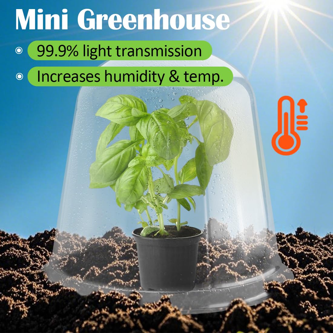 13 Inch Humidity Domes Garden Cloches for Plant Protection, Plant Protectors from Animals, Garden Clear Plant Cover with Ventilation Holes 5 Pack