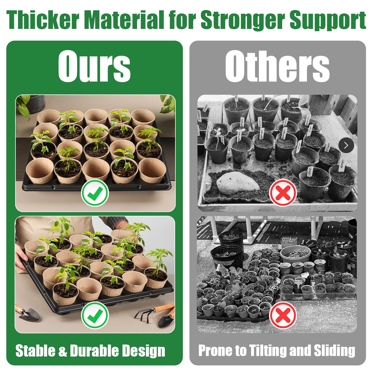 20 Cell Plant Trays for Carrying 3 inch Round Nursery Pots, Sturdy Plastic Trays Suitable for Holding 200 pcs Peat Pots (10 Packs)