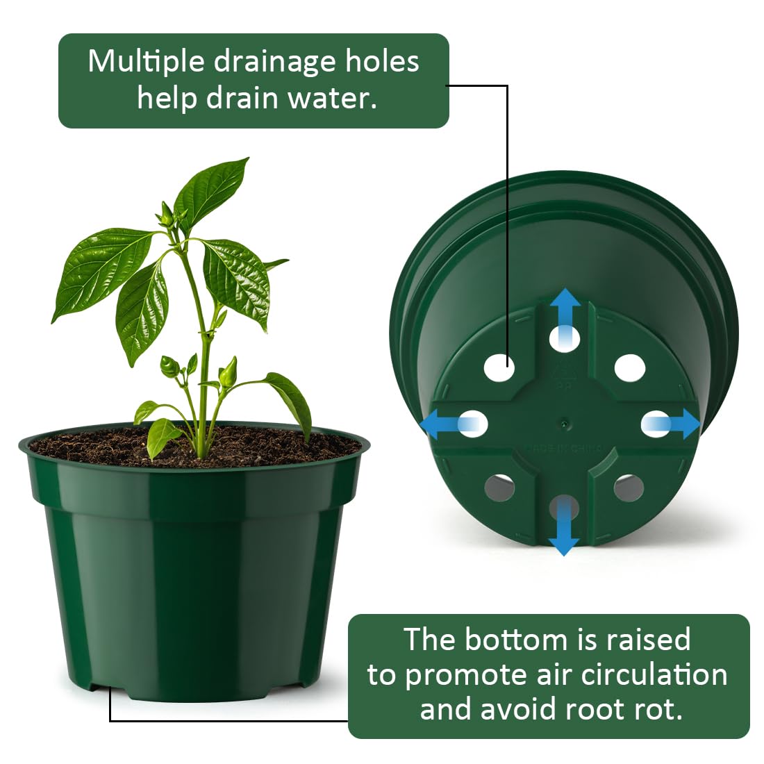 BTPLASTIK 20 Pack 4 Inch Plastic Plant Pots, Thickened Sturdy Nursery Pots, Seed Starter Pots with Drainage Hole, Planting Small Flower Pots, Green