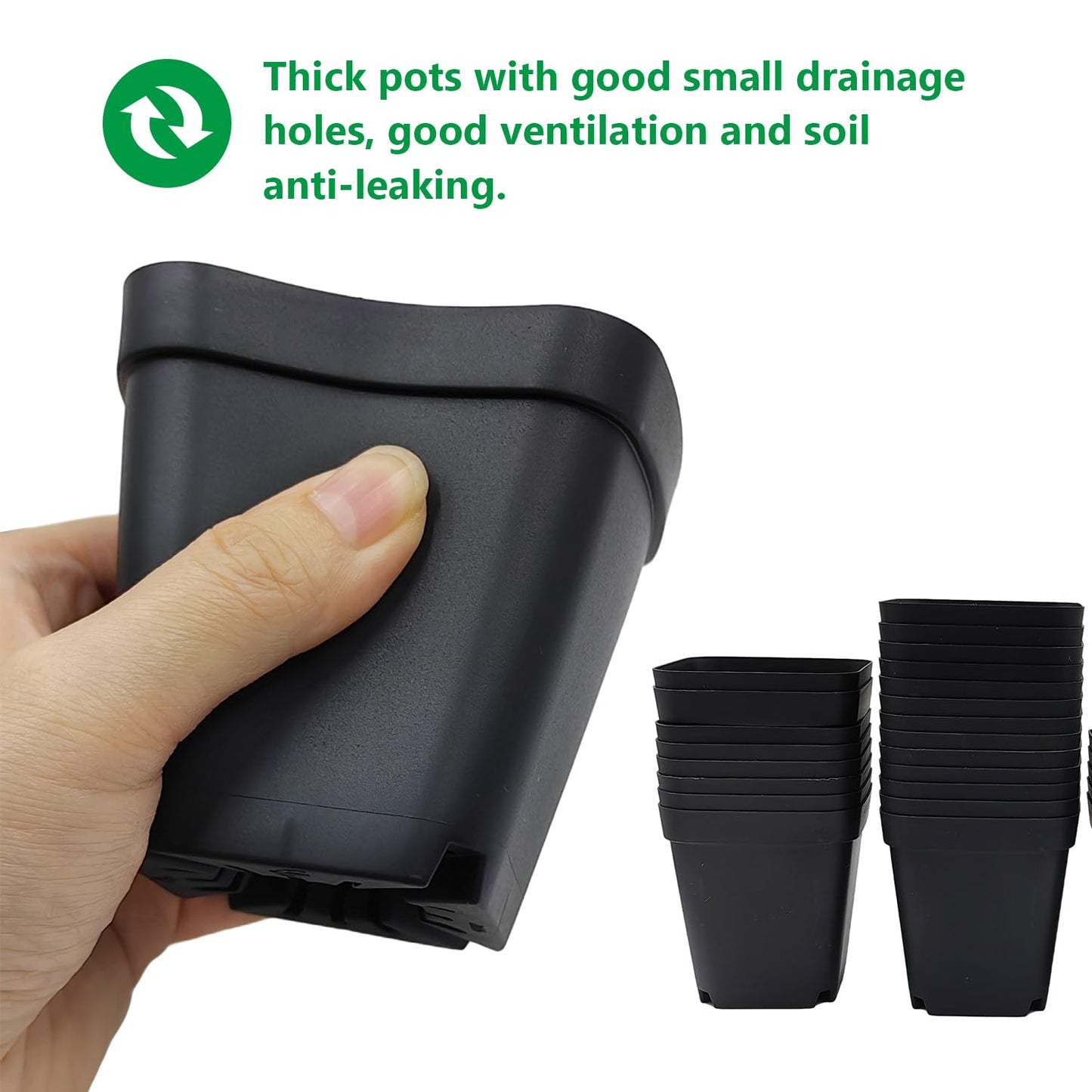 Square Nursery Pots 3" 120Pcs Deep Succulent Plastic Pots Small Flower Planter Seeds Starter Germination Pots with Drainage (Black,2.7Inches,120Pcs)