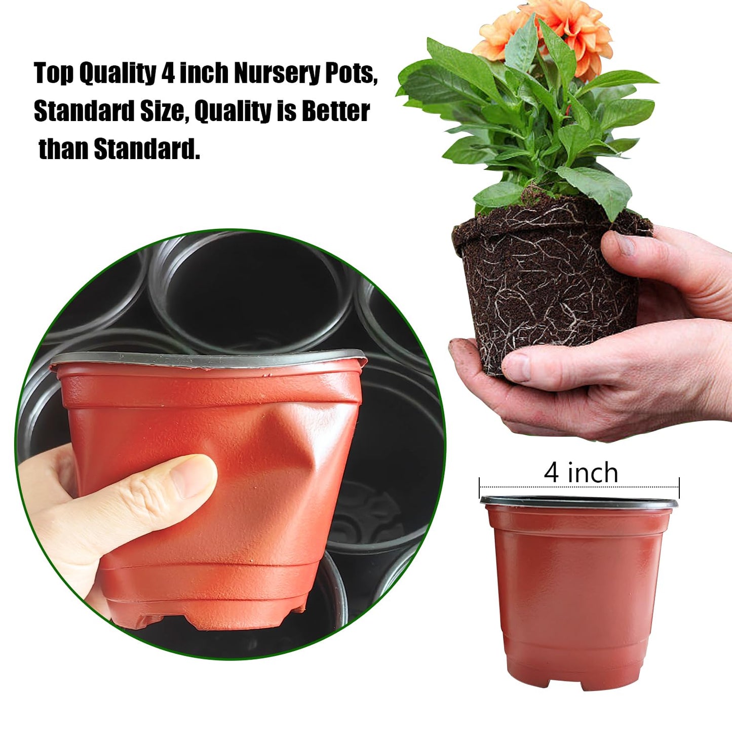Plant Nursery Pots with Humidity Domes, 25 Sets 4 Inch Soft Nursery Pots Quality Ones (25 Red Pots + 25 Clear Lids), Seeds Starter Pots Small Planter Containers