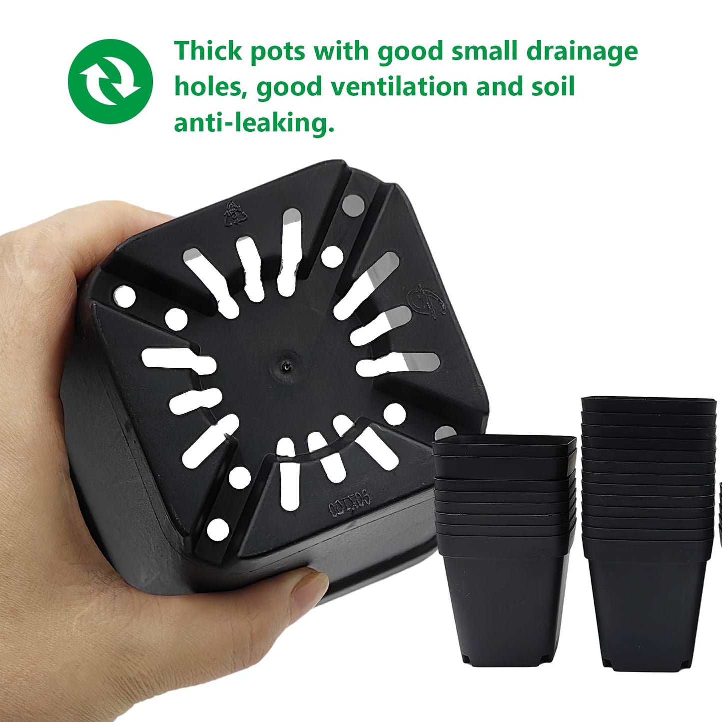 Square Nursery Pots 3.54Inches 90 Pcs Seedling Flower Post Plastic Thick Seed Start Germination for Plant Propagation,Sturdy Suit for 1020 Trays(Black,3.54Inches,90Pcs)