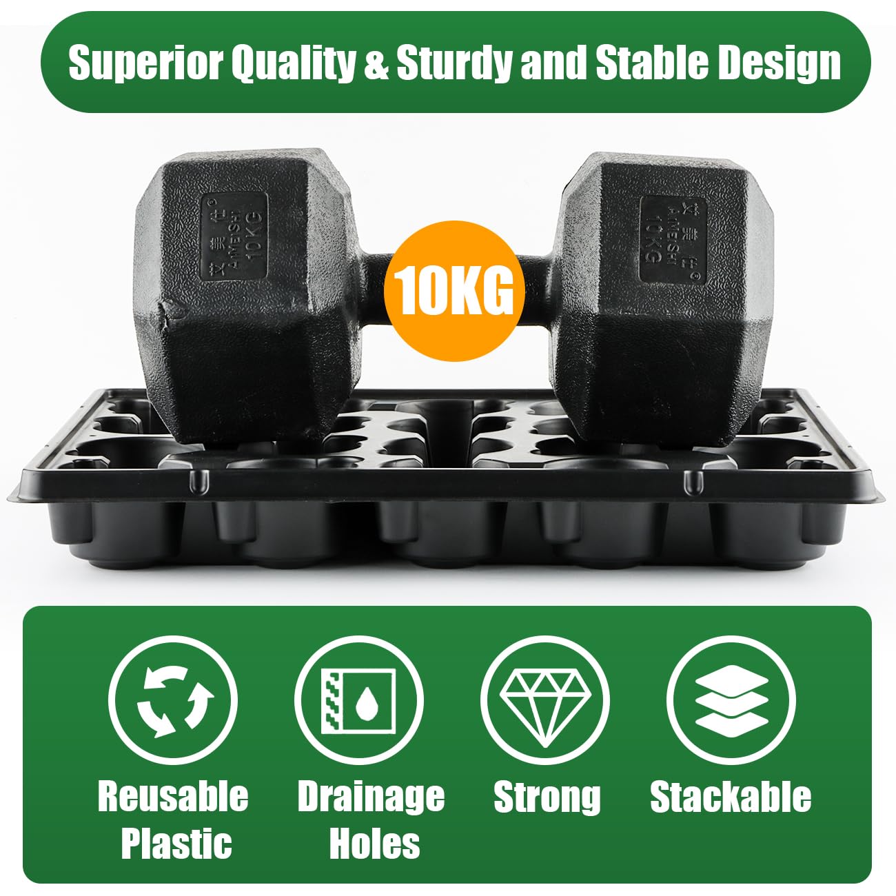 20 Cell Plant Trays for Carrying 3 inch Round Nursery Pots, Sturdy Plastic Trays Suitable for Holding 100 pcs Peat Pots (5 Packs)