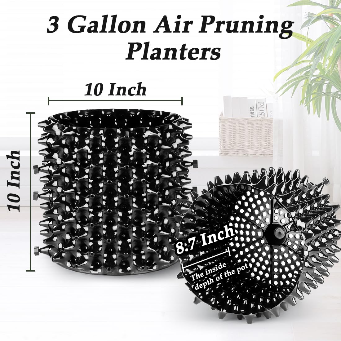 3 Gallon Air Pruning Container New Plastic Nursery Pot Fruit Vegetable Garden self-Planting pots, Size 10"x10", Black