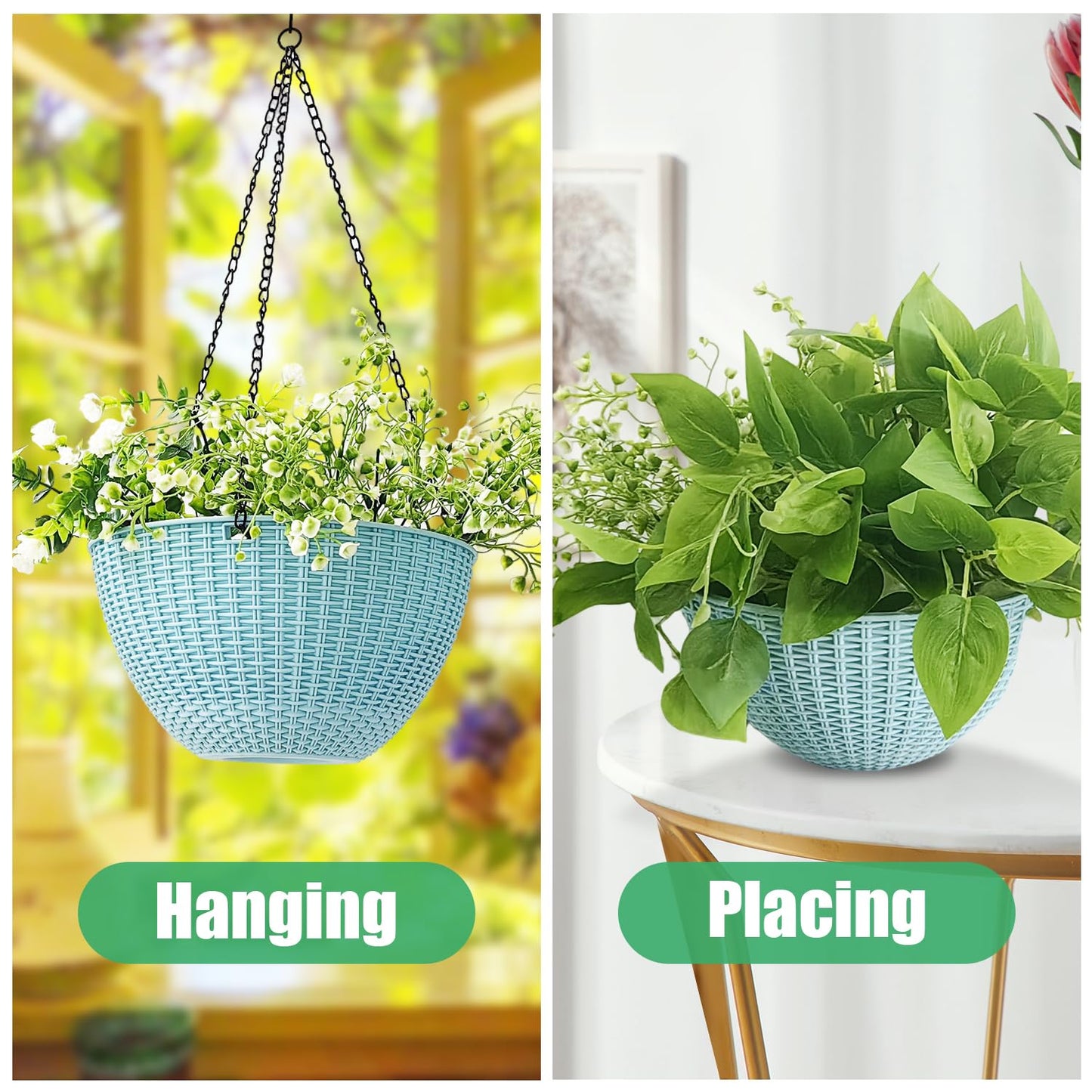 Hanging Planters for Indoor Plants 8/10 Inch, 4 Packs Plant Hanger Outdoor with Drainage Holes, Hanging Basket Flower Pot Perfect for Home, Office and Garden (Sky Blue)
