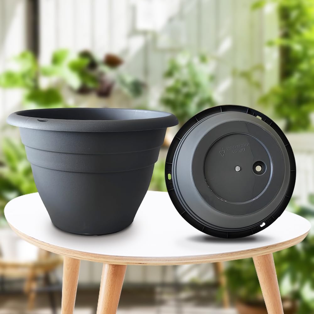 Plant Pots Set of 5, 10" Outside Diameter Flower Pots, 8.5" Inner Diameter Plant Planters with Drainage Hole, Durable Garden Pots Perfect for Indoor & Outdoor Plant Planting, Decor, Gray