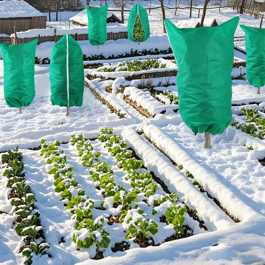 Plant Protectors from Animals, 4-Pack Plant Covers Freeze Protection, Frost Covers with Zipper Drawstring, Outdoor Winter Frost Cold Weather Shrubs Trees Jacket Covers (31.5" x 47.3",Green)