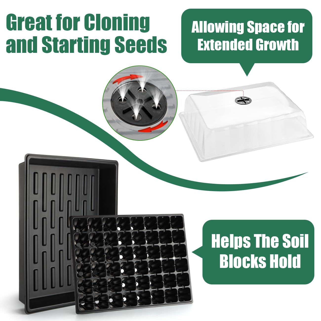 5-Pack No Drip Seed Starter Trays with 4" Humidity Dome - 240 Cells Deep Root Plug Trays, 2.76" Depth for Strong Roots Perfect for Vegetables, Herbs, Flowers & Plant Propagation, Gardening Supplies