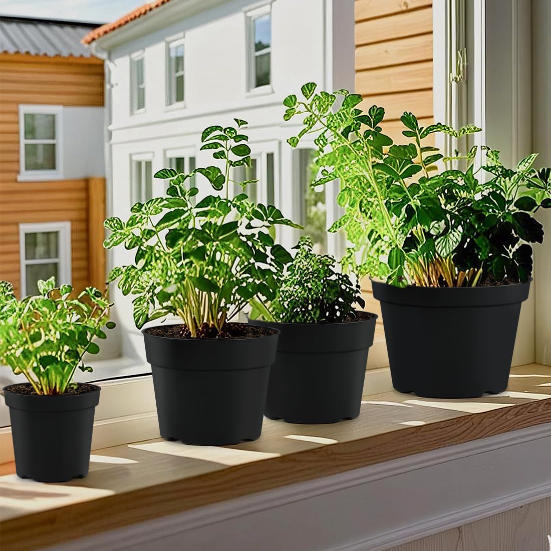 8/6/4 Inch Plant Nursery Pots 15 Pack, Thickened Plastic Pots for Plants with Drainage Holes, Sturdy Seedling Pots, Seed Starting Pots, Flower Pots for Indoor Outdoor Plants, Black