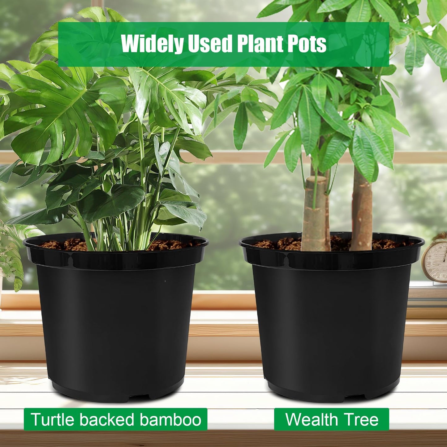 5 Gallon 12 Inch Plastic Nursery Pots, Plant Containers with Drainage Holes, Round Sturdy Garden Planters for Indoor/Outdoor Greenery, Gardening Gifts for Women (5-Pack, Black)