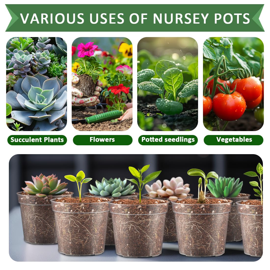2.5" Clear Seeding Pots 100-Pack Round for Seeds Starter Pots, Seeds Germination Transparent Nursery Pot with Drainage Holes (2.5Inch,100Pcs,Clear)
