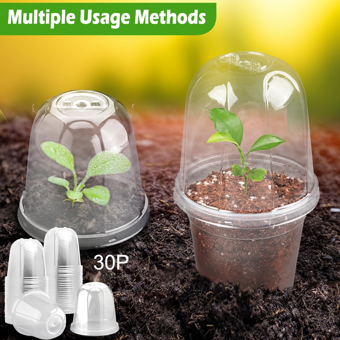 6 Inch Clear Plastic Humidity Dome, 30 Pcs Adjustable Transparent Plant Domes for 6" Seedlings Nursery Pots, Reusable Thick Plastic Grow Dome Cover for Seed Starter Pots Outdoor Gardening Plant Growth