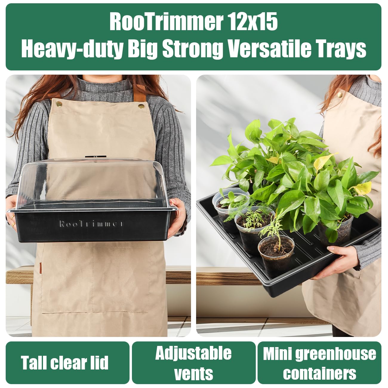Leak-Proof Seed Starter Trays with 4" Humidity Dome & Drip Tray - 5-Pack Heavy-Duty Plastic Propagation Kit for Herbs, Microgreens, Indoor Gardening, Durable Reusable Plant Growing Trays