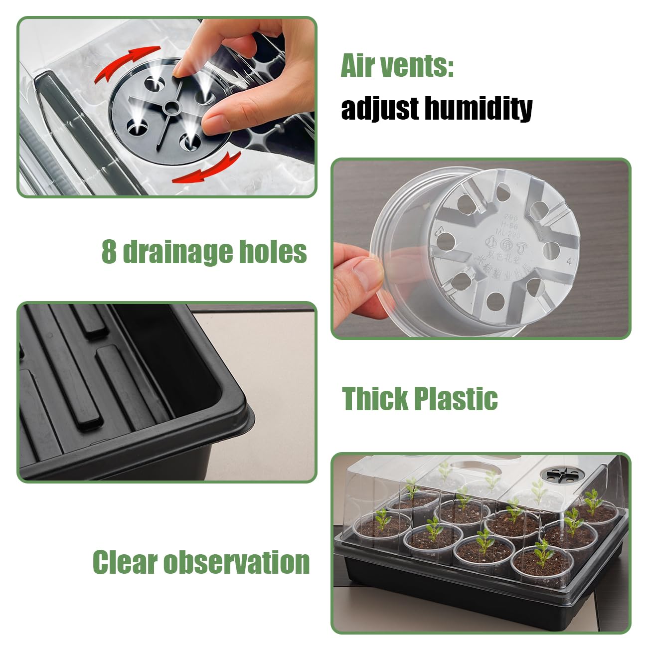 50pcs 3.5" Clear Nursery Pots with 4 Trays and 2 Adjustable LED Grow Lights – Complete Seed Starter Kit with 5" Tall Humidity Dome for Seed Germination, Seedling Planting Propagation, Indoor Gardening