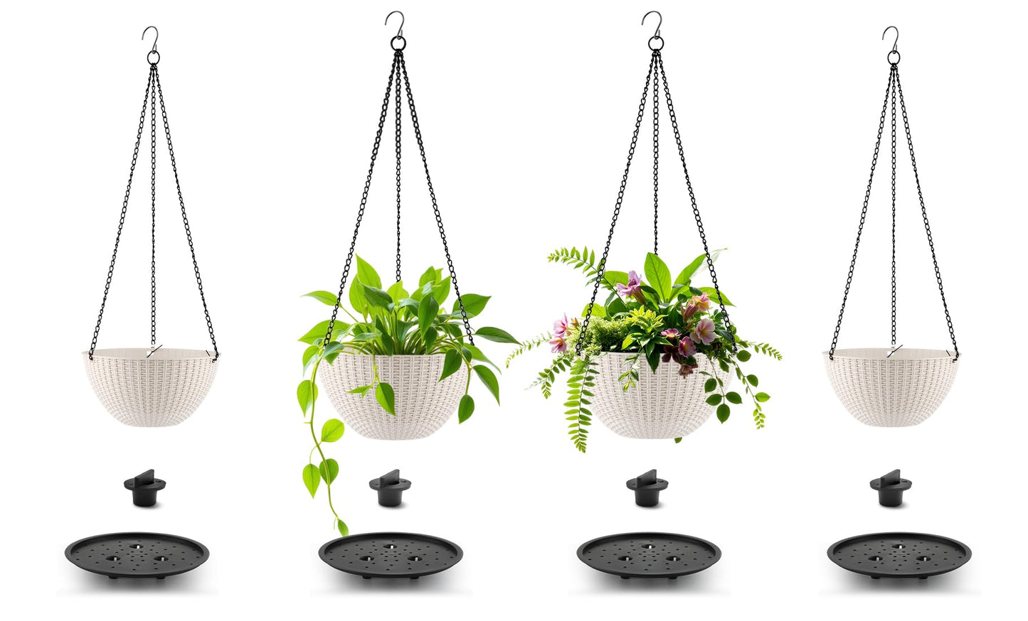 Hanging Planters for Indoor Outdoor Plants 8/10 Inch, 4 Packs Plant Hanger with Drainage Holes, Hanging Basket Flower Pot Perfect for Home, Office and Garden,White