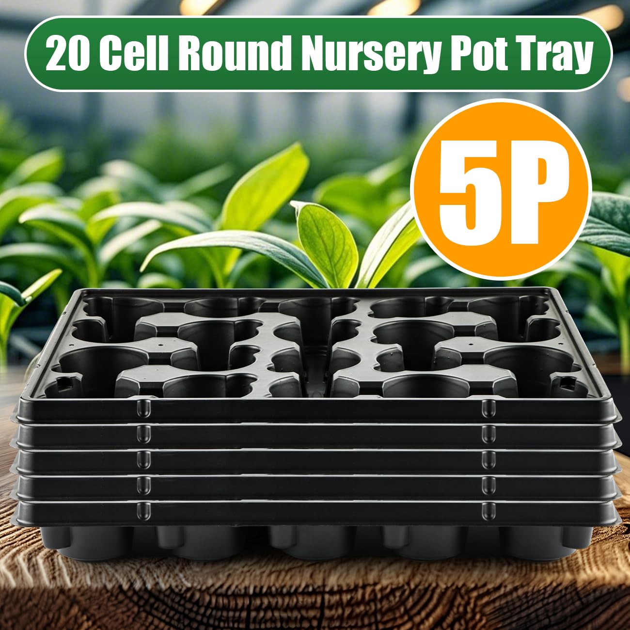 20 Cell Plant Trays for Carrying 3 inch Round Nursery Pots, Sturdy Plastic Trays Suitable for Holding 100 pcs Peat Pots (5 Packs)