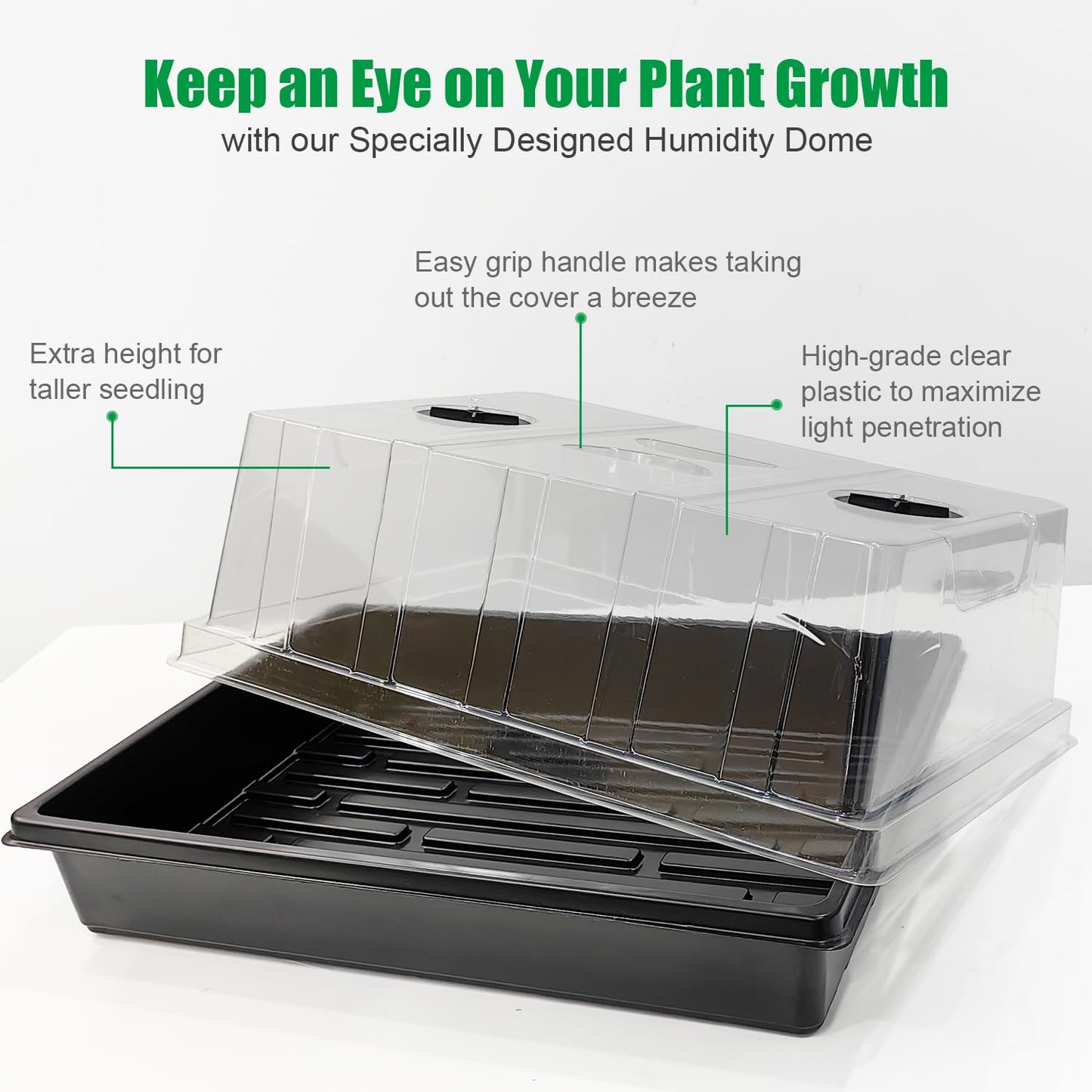 4-Pack Thick Plastic Seed Starter Trays – Durable Germination Kit with 5" Humidity Domes and Grow Light Random, Strong & Reusable for Herbs, Microgreens, Vegetables – Perfect for Home Gardeners